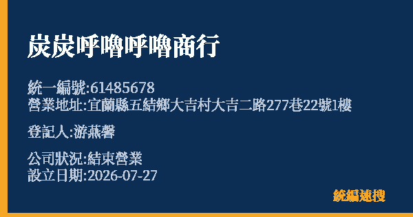 炭炭呼嚕呼嚕商行的照片-統編 61485678 公司登記資料與營業項目詳細圖表