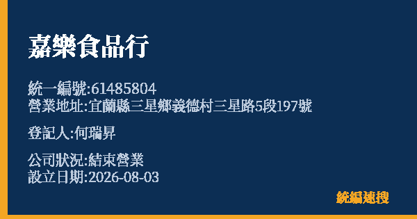 嘉樂食品行的照片-統編 61485804 公司登記資料與營業項目詳細圖表