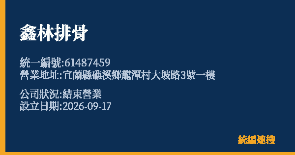 鑫林排骨的照片-統編 61487459(宜蘭縣) 公司登記資料與營業項目詳細圖表
