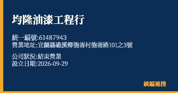 均隆油漆工程行的照片-統編 61487943(宜蘭縣) 公司登記資料與營業項目詳細圖表