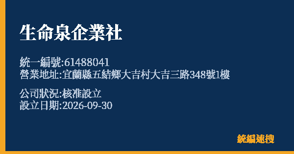 生命泉企業社的照片-統編 61488041(宜蘭縣) 公司登記資料與營業項目詳細圖表