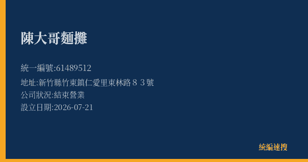 陳大哥麵攤的照片-統編 61489512 公司登記資料與營業項目詳細圖表