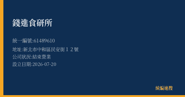 錢進食研所的照片-統編 61489610(新北市) 公司登記資料與營業項目詳細圖表
