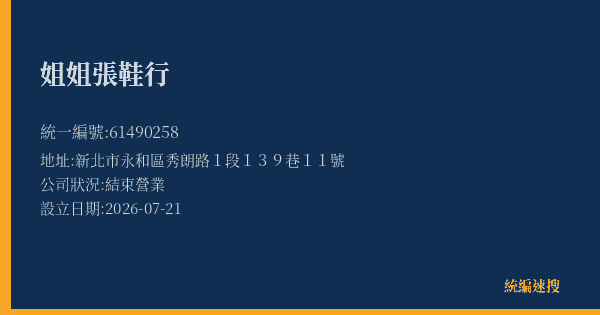 姐姐張鞋行的照片-統編 61490258(新北市) 公司登記資料與營業項目詳細圖表