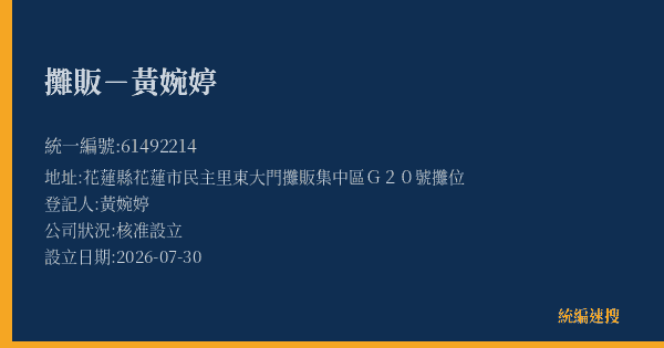 攤販-黃婉婷的照片-統編 61492214(花蓮縣) 公司登記資料與營業項目詳細圖表