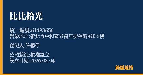 比比拾光的照片-統編 61493656(新北市) 公司登記資料與營業項目詳細圖表