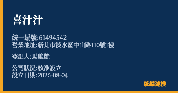 喜汁汁的照片-統編 61494542 公司登記資料與營業項目詳細圖表