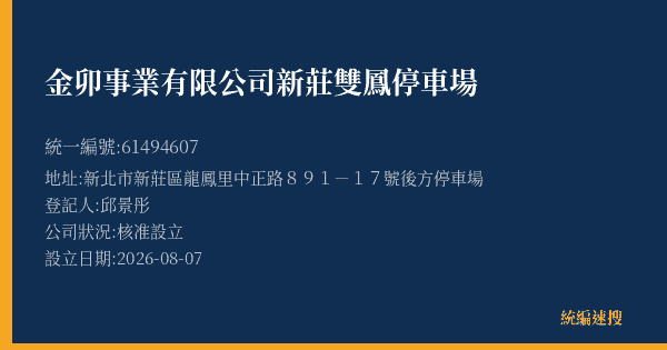金卯事業有限公司新莊雙鳳停車場的照片-統編 61494607(新北市) 公司登記資料與營業項目詳細圖表