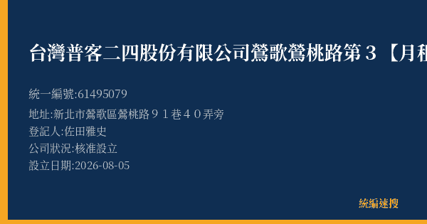 台灣普客二四股份有限公司鶯歌鶯桃路第3【月租】停車場的照片-統編 61495079(新北市) 公司登記資料與營業項目詳細圖表