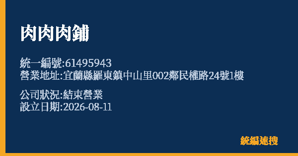 肉肉肉鋪的照片-統編 61495943 公司登記資料與營業項目詳細圖表