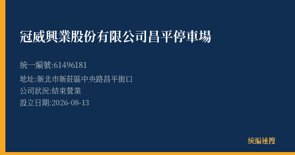冠威興業股份有限公司昌平停車場的照片-統編 61496181(新北市) 公司登記資料與營業項目詳細圖表