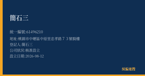 簡石三的照片-統編 61496210(桃園市) 公司登記資料與營業項目詳細圖表