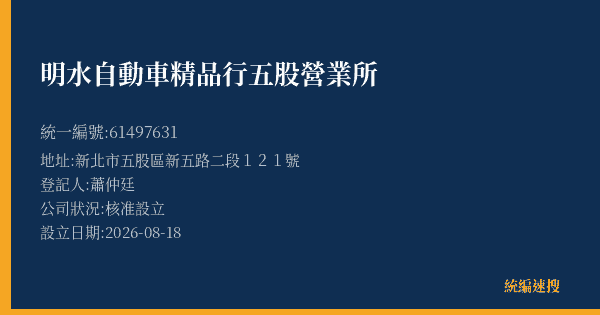 明水自動車精品行五股營業所的照片-統編 61497631(新北市) 公司登記資料與營業項目詳細圖表