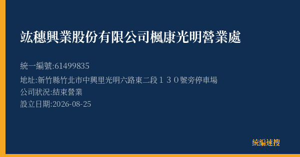 竑穗興業股份有限公司楓康光明營業處的照片-統編 61499835(新竹縣) 公司登記資料與營業項目詳細圖表