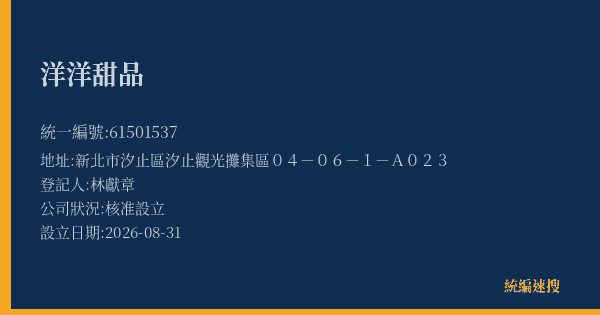 洋洋甜品的照片-統編 61501537(新北市) 公司登記資料與營業項目詳細圖表