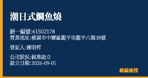 潮日式鯛魚燒的照片-統編 61502178 公司登記資料與營業項目詳細圖表