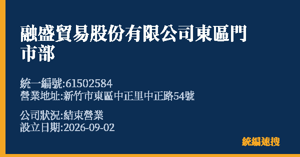 融盛貿易股份有限公司東區門市部的照片-統編 61502584 公司登記資料與營業項目詳細圖表