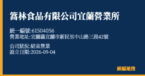 篙林食品有限公司宜蘭營業所的照片-統編 61504056(宜蘭縣) 公司登記資料與營業項目詳細圖表