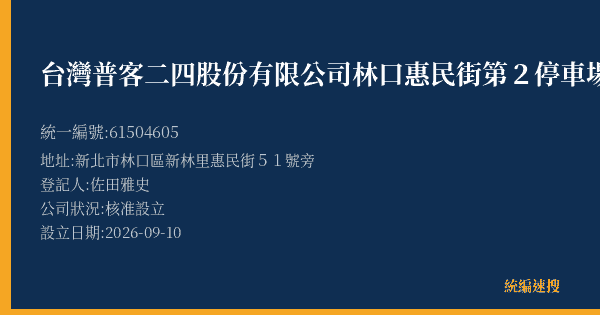 台灣普客二四股份有限公司林口惠民街第2停車場的照片-統編 61504605(新北市) 公司登記資料與營業項目詳細圖表