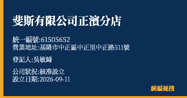 斐斯有限公司正濱分店的照片-統編 61505652(基隆市) 公司登記資料與營業項目詳細圖表