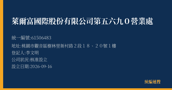 萊爾富國際股份有限公司第五六九0營業處的照片-統編 61506483(桃園市) 公司登記資料與營業項目詳細圖表