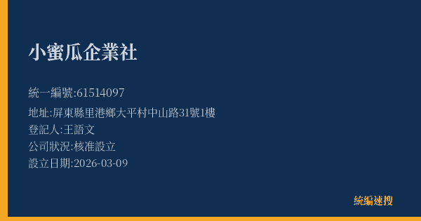 小蜜瓜企業社的照片-統編 61514097(屏東縣) 公司登記資料與營業項目詳細圖表