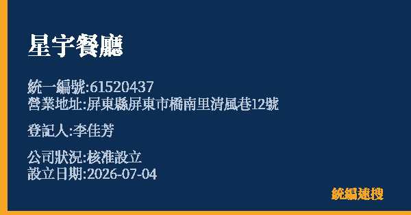 星宇餐廳的照片-統編 61520437 公司登記資料與營業項目詳細圖表