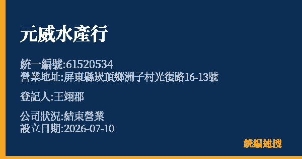 元威水產行的照片-統編 61520534 公司登記資料與營業項目詳細圖表