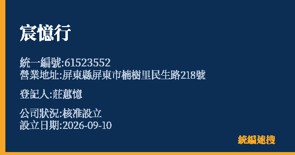 宸憶行的照片-統編 61523552(屏東縣) 公司登記資料與營業項目詳細圖表