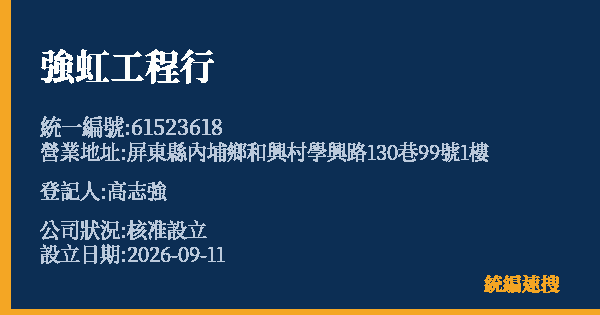 強虹工程行的照片-統編 61523618(屏東縣) 公司登記資料與營業項目詳細圖表