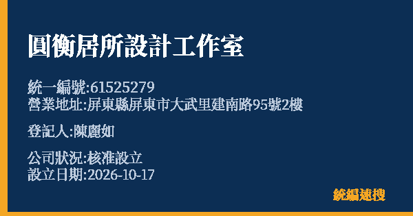 圓衡居所設計工作室的照片-統編 61525279(屏東縣) 公司登記資料與營業項目詳細圖表