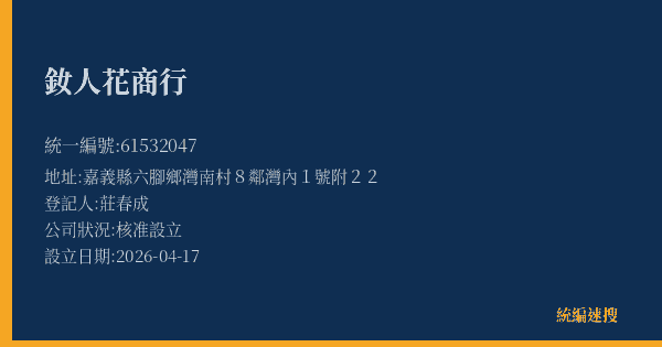 釹人花商行的照片-統編 61532047(嘉義縣) 公司登記資料與營業項目詳細圖表