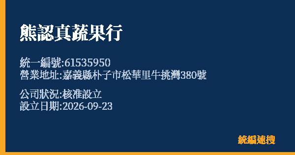 熊認真蔬果行的照片-統編 61535950(嘉義縣) 公司登記資料與營業項目詳細圖表