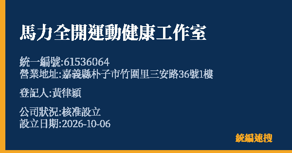 馬力全開運動健康工作室的照片-統編 61536064(嘉義縣) 公司登記資料與營業項目詳細圖表