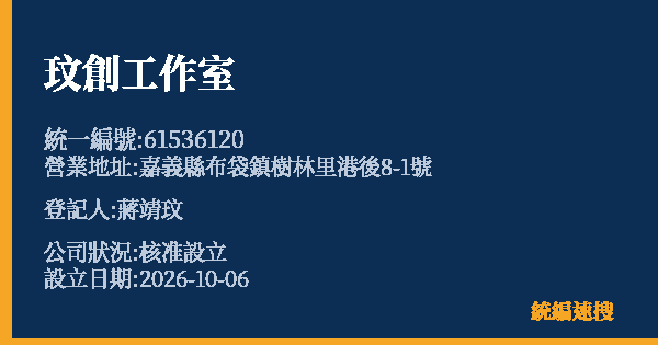 玟創工作室的照片-統編 61536120(嘉義縣) 公司登記資料與營業項目詳細圖表