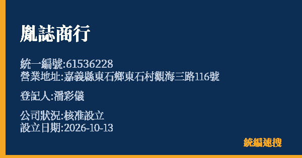 胤誌商行的照片-統編 61536228(嘉義縣) 公司登記資料與營業項目詳細圖表