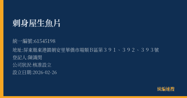 刺身屋生魚片的照片-統編 61545198(屏東縣) 公司登記資料與營業項目詳細圖表