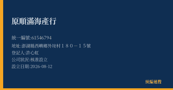 原順滿海產行的照片-統編 61546794(澎湖縣) 公司登記資料與營業項目詳細圖表