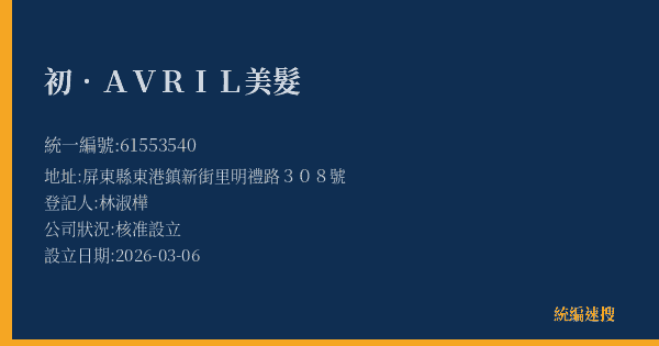 初.AVRIL美髮的照片-統編 61553540(屏東縣) 公司登記資料與營業項目詳細圖表