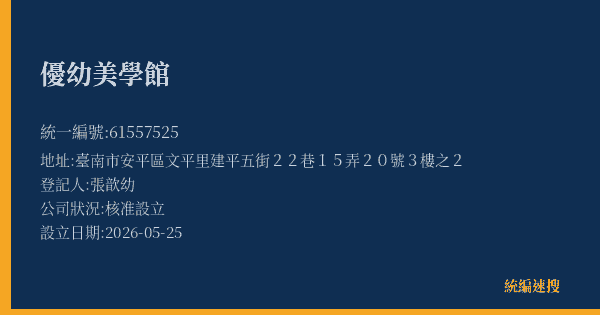 優幼美學館的照片-統編 61557525(臺南市) 公司登記資料與營業項目詳細圖表