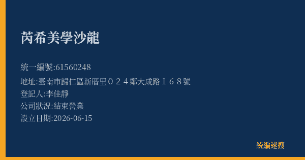 芮希美學沙龍的照片-統編 61560248 公司登記資料與營業項目詳細圖表