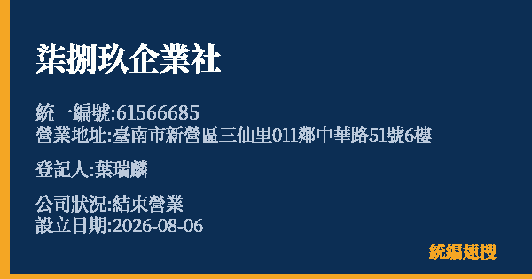 柒捌玖企業社的照片-統編 61566685 公司登記資料與營業項目詳細圖表