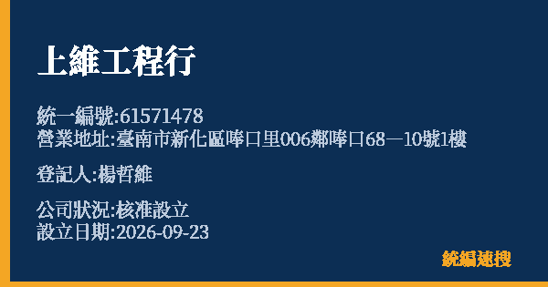 上維工程行的照片-統編 61571478(臺南市) 公司登記資料與營業項目詳細圖表