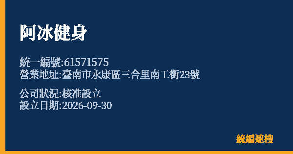 阿冰健身的照片-統編 61571575(臺南市) 公司登記資料與營業項目詳細圖表