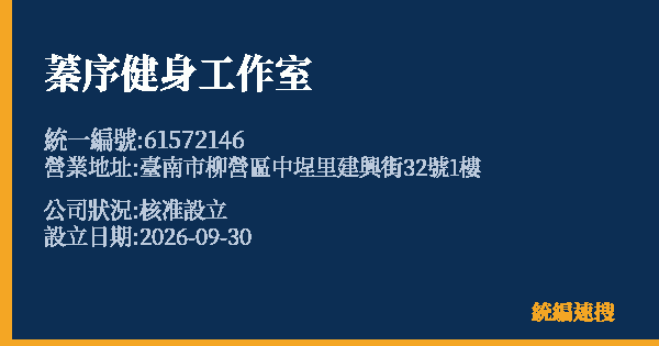 蓁序健身工作室的照片-統編 61572146(臺南市) 公司登記資料與營業項目詳細圖表