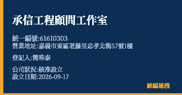 承信工程顧問工作室的照片-統編 61610303(嘉義市) 公司登記資料與營業項目詳細圖表