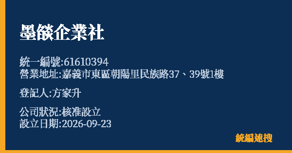 墨燄企業社的照片-統編 61610394(嘉義市) 公司登記資料與營業項目詳細圖表