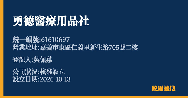 勇德醫療用品社的照片-統編 61610697(嘉義市) 公司登記資料與營業項目詳細圖表