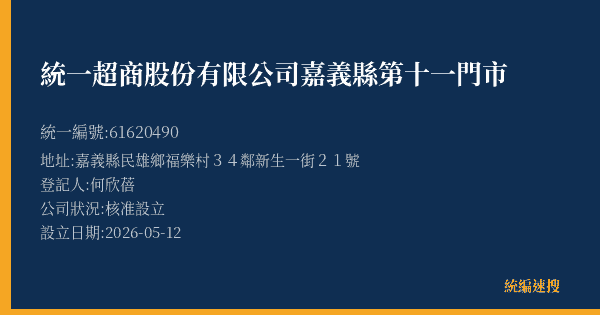 統一超商股份有限公司嘉義縣第十一門市的照片-統編 61620490(嘉義縣) 公司登記資料與營業項目詳細圖表
