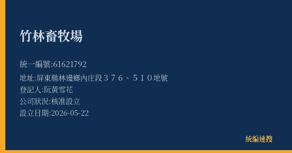竹林畜牧場的照片-統編 61621792(屏東縣) 公司登記資料與營業項目詳細圖表